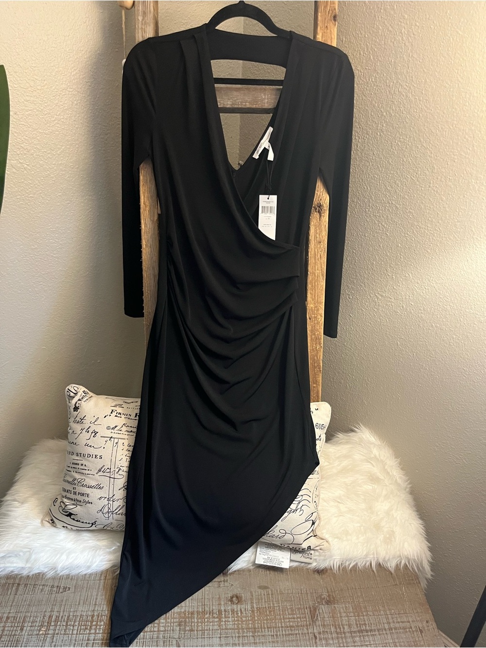 BCBGeneration Black Asymmetric Drape Wrap Dress